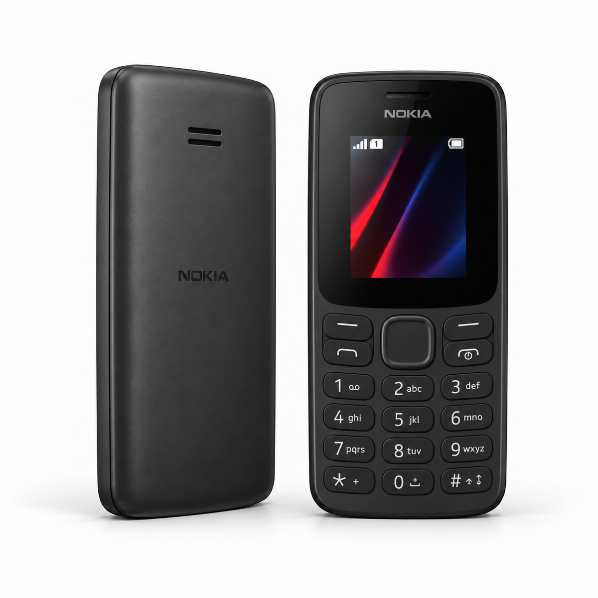 Nokia 106 — New Black — front and rear studio views