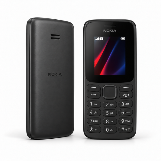 Nokia 106 — New Black — front and rear studio views