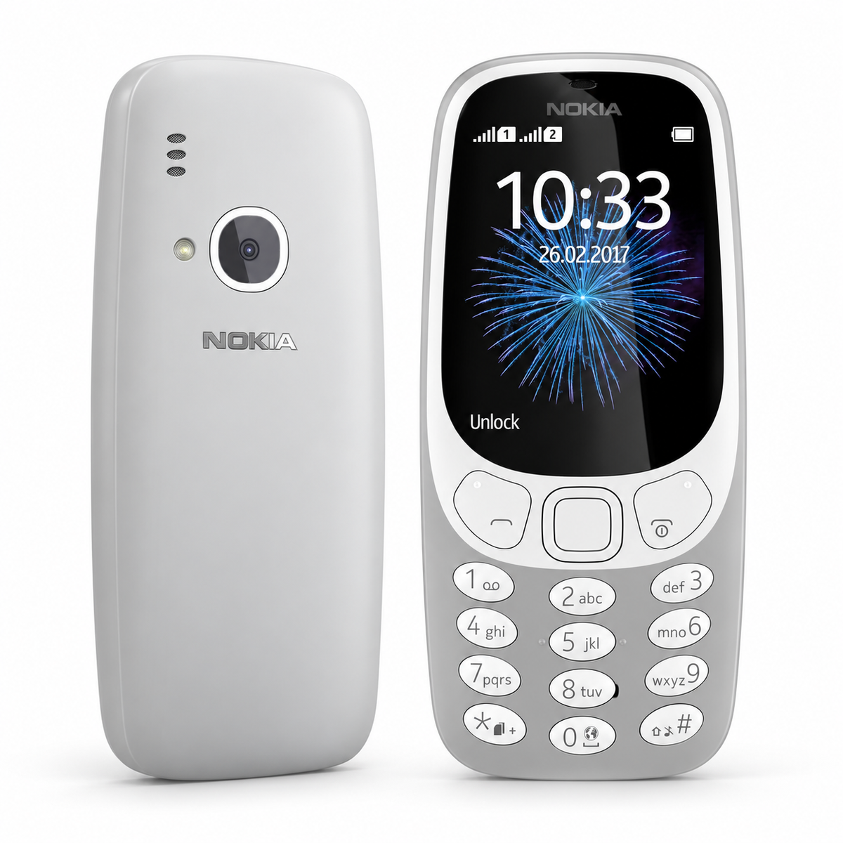 Nokia 3310 — New White — front and rear studio views