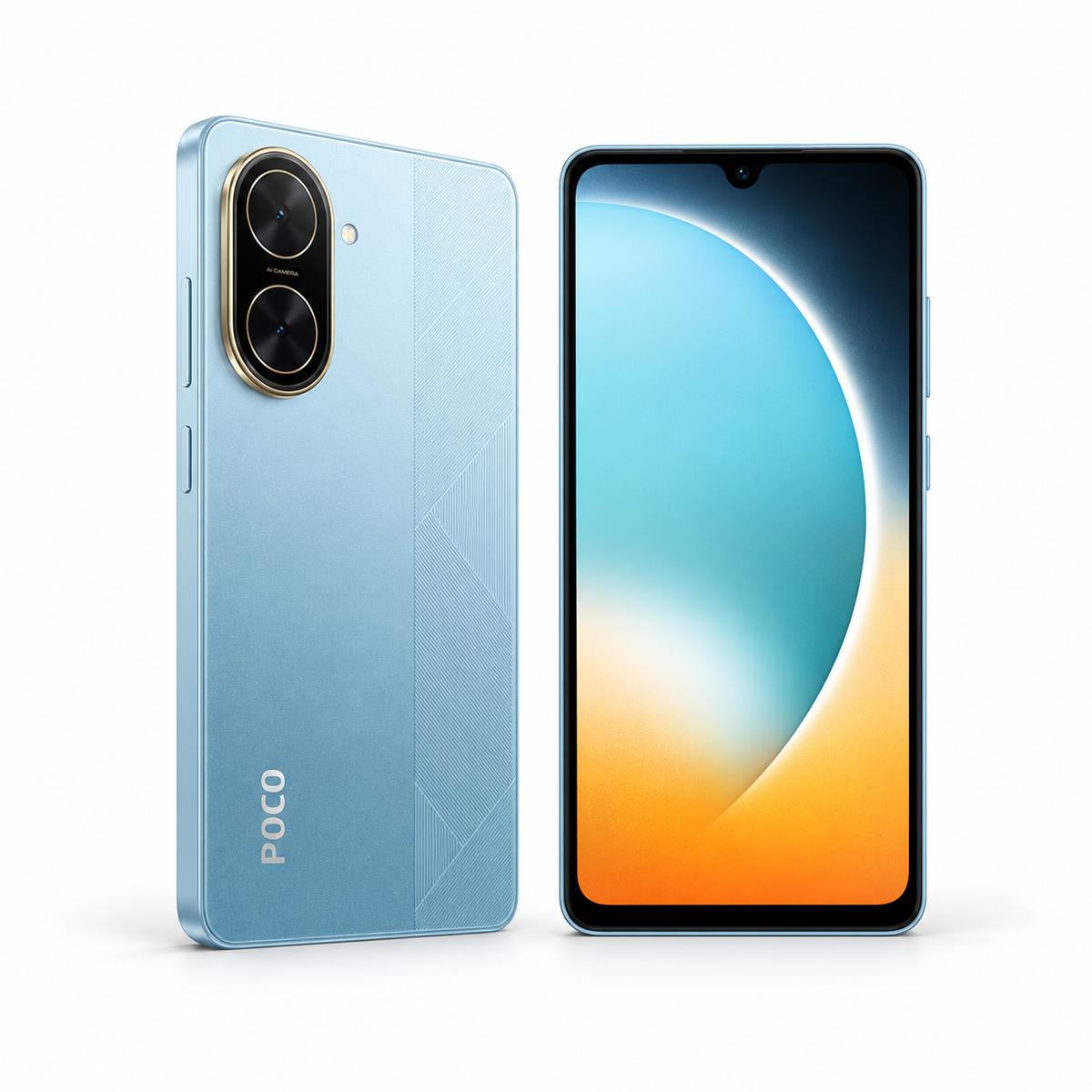 POCO C71 128GB — New Cool Blue — front and rear studio views