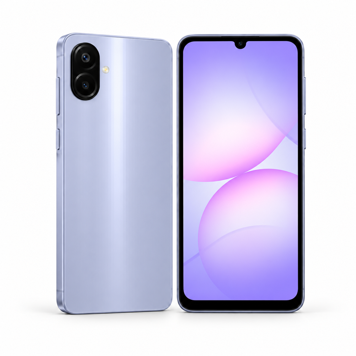 Samsung Galaxy A07s 64GB Light Violet — front and rear studio views