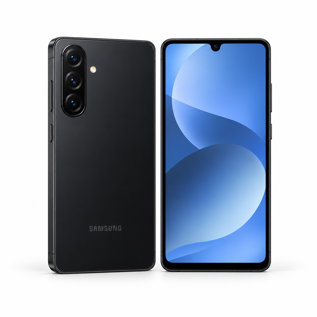 Samsung Galaxy A26 5G 128GB / 256GB — New in Awesome Black, front and angled rear studio views
