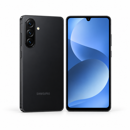 Samsung Galaxy A26 5G 128GB / 256GB — New in Awesome Black, front and angled rear studio views