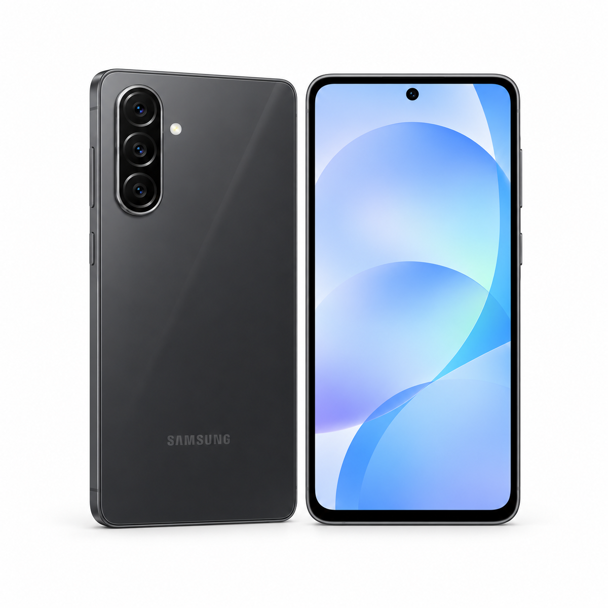 Samsung Galaxy A37 5G 128GB / 256GB — New Awesome Charcoal front and angled rear views