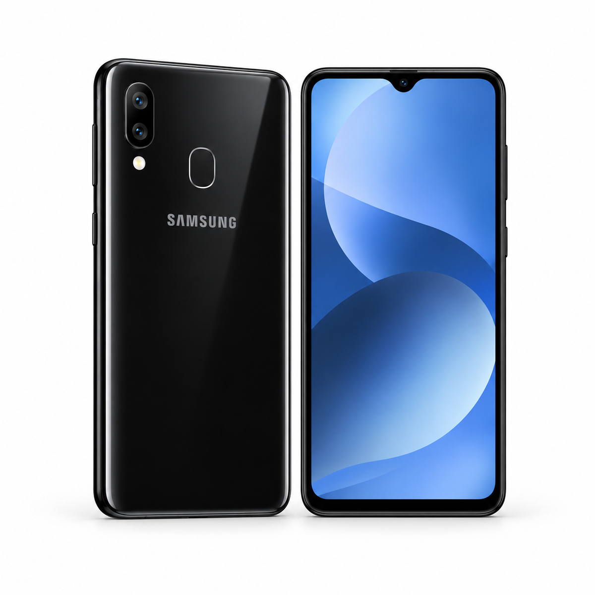 Samsung Galaxy A40 64GB — Refurbished front and angled rear views