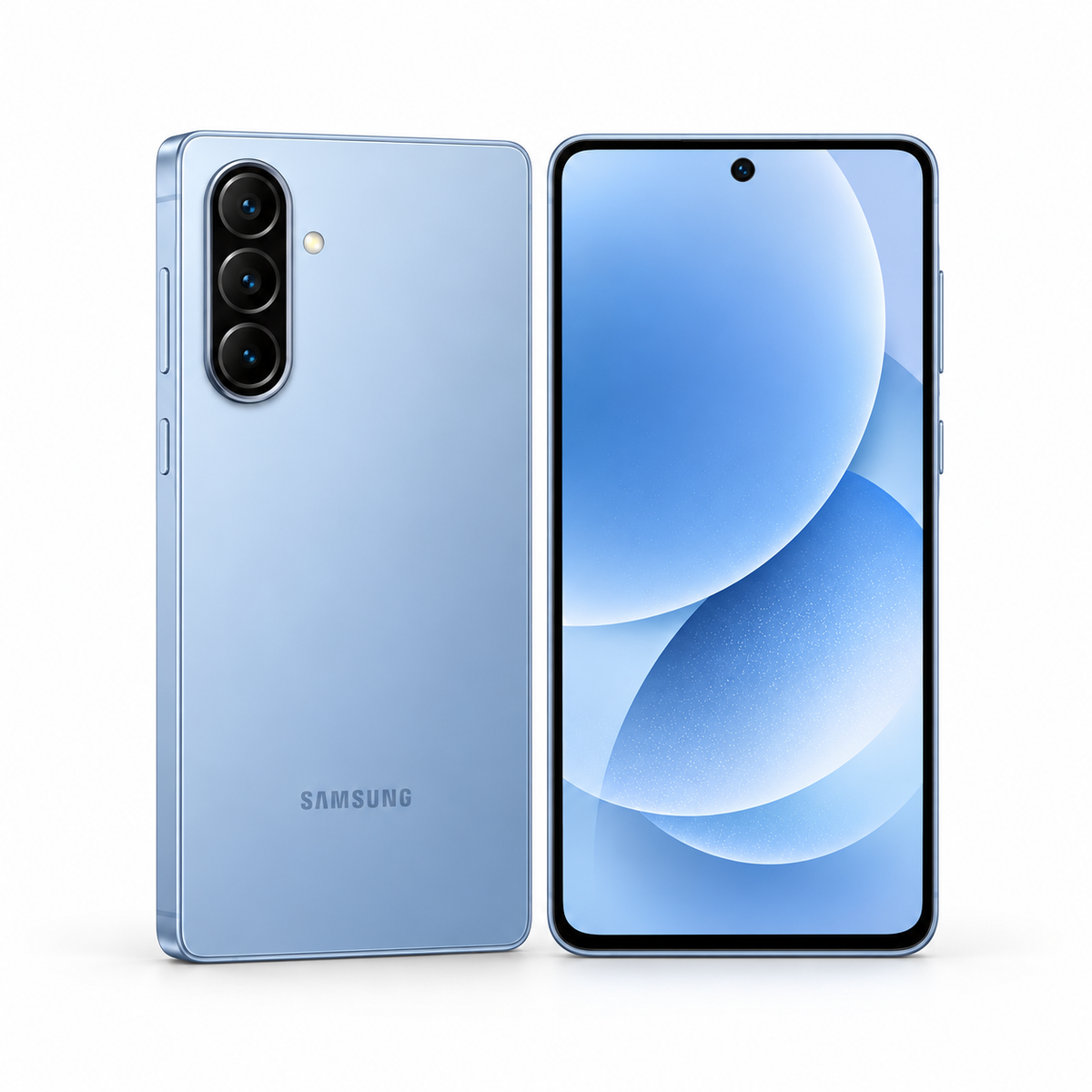 Samsung Galaxy A57 5G 256GB — New in Icyblue, front and angled rear studio views