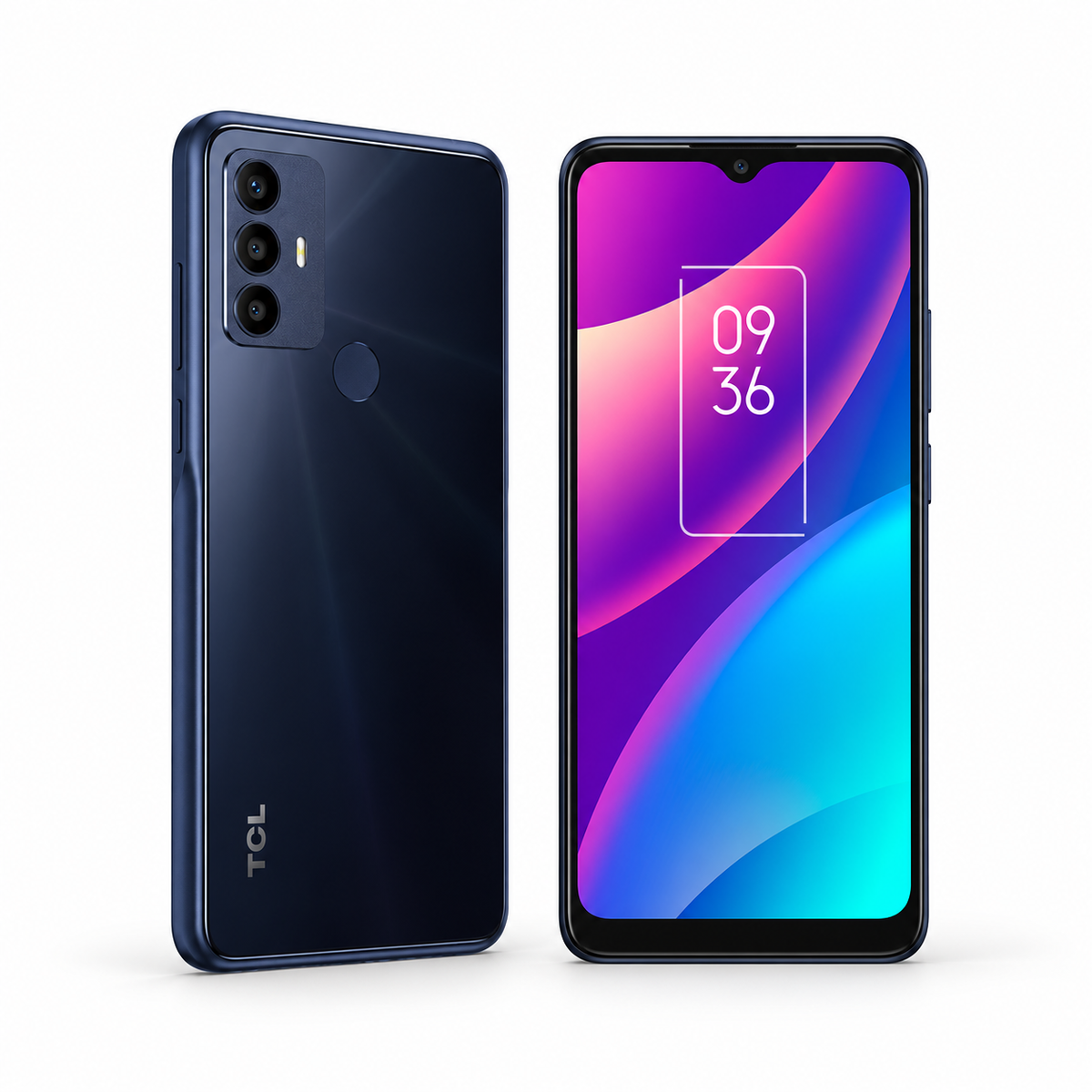 TCL 30 SE 128GB — New Atlantic Blue — front and rear studio views
