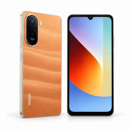 Xiaomi Redmi A7 Pro 128GB — New Sunset Orange — front and rear studio views